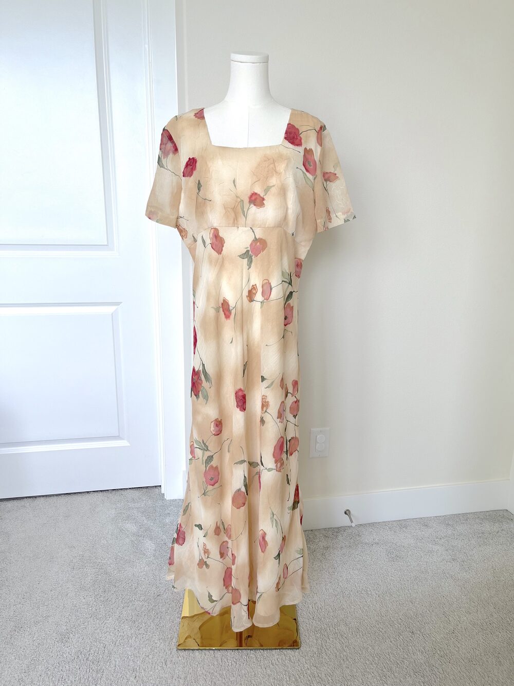Vintage 90s Cottagecore Michael Blair NY Floral Watercolor Sheer Maxi Dress